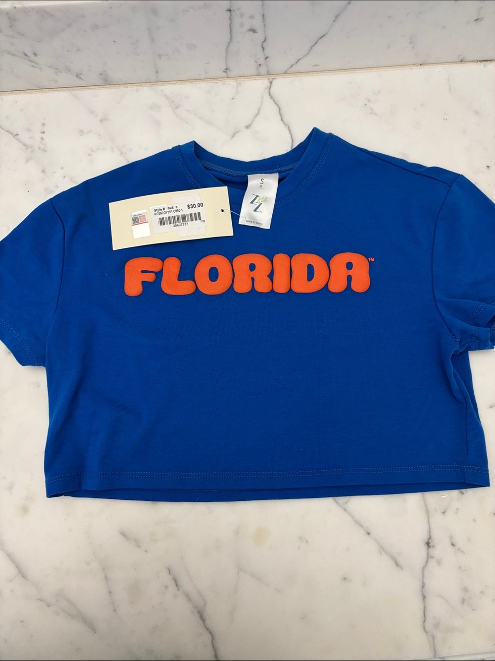 Kids Blue 'Florida' Graphic Crop Tee with Orange Lettering